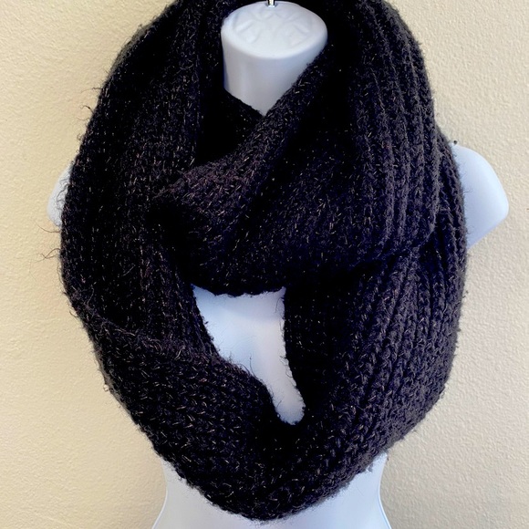 Calvin Klein Accessories - Calvin Klein black knit wraparound scarf with gold shimmer accents.